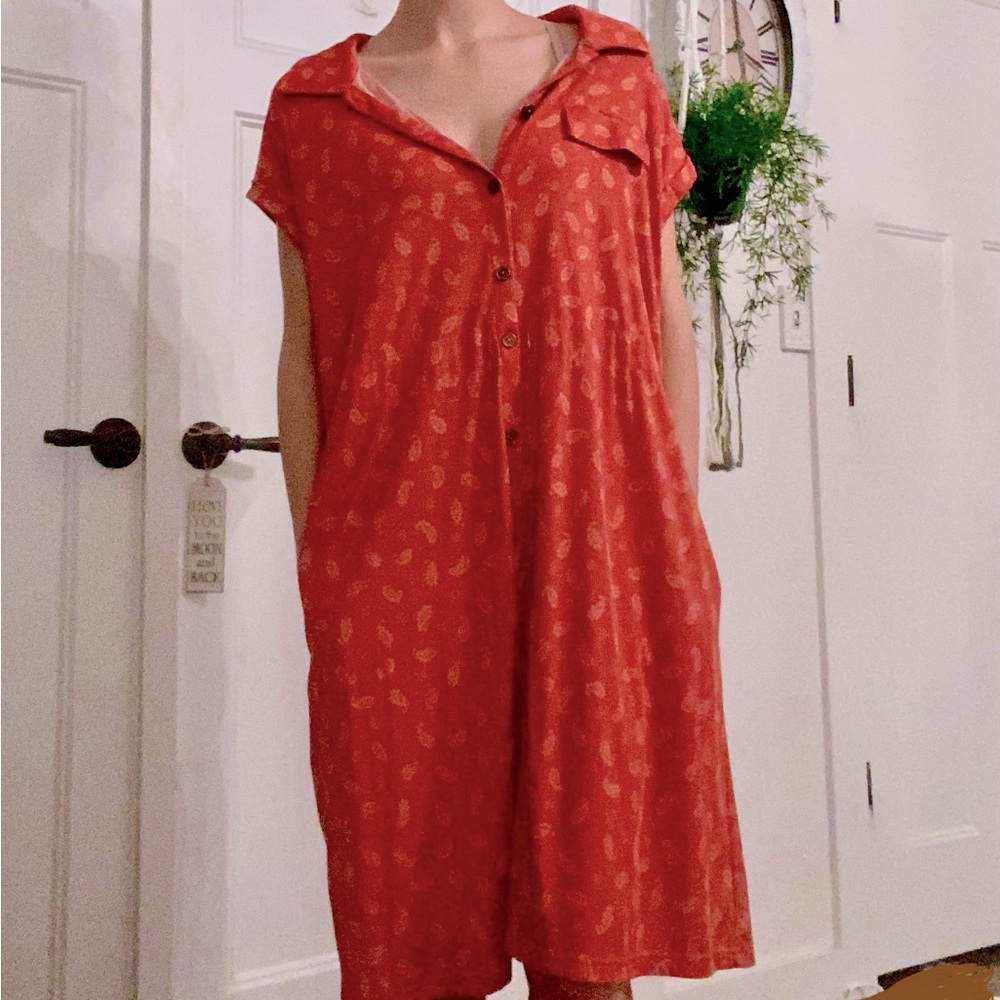 Loose Red Collared Dress